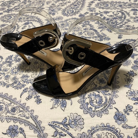 MANOLO BLAHNIK Black BILA Patent Leather Mules Size 7 - Picture 4 of 5
